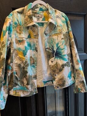 Caribbean Joe Floral Utility Jacket in Teal, Army Green and Tan